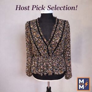 Astr Floral Black and White V-Neck Blouse